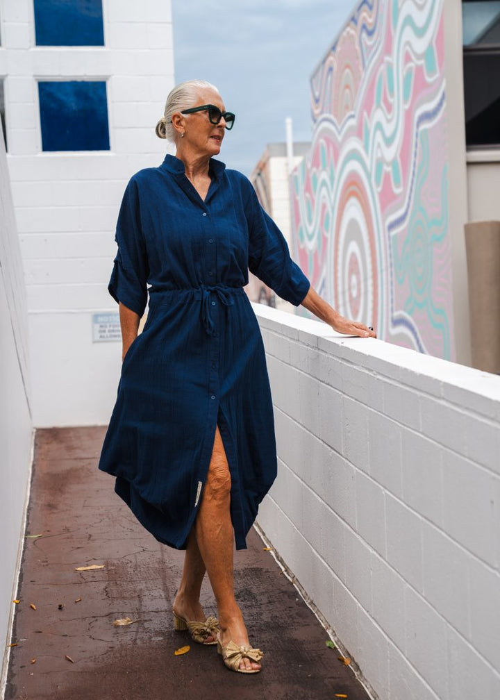 Kimono Tucksleeve Shirt Dress: Angel Linen