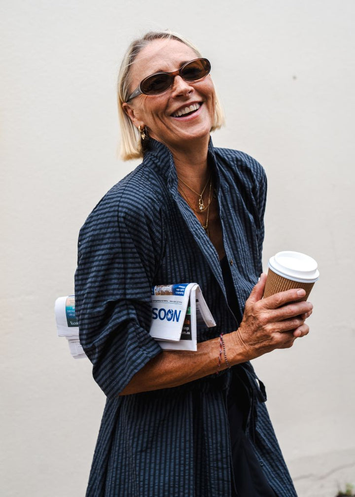 Kimono Tucksleeve Shirt Dress: Seersucker Cotton