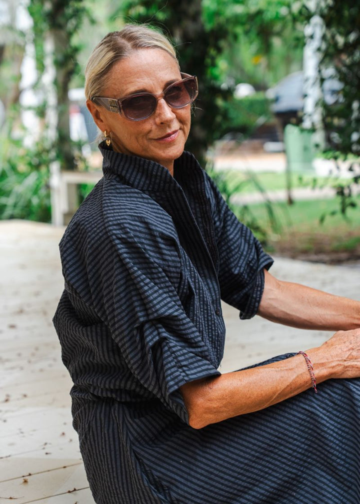 Kimono Tucksleeve Shirt Dress: Seersucker Cotton