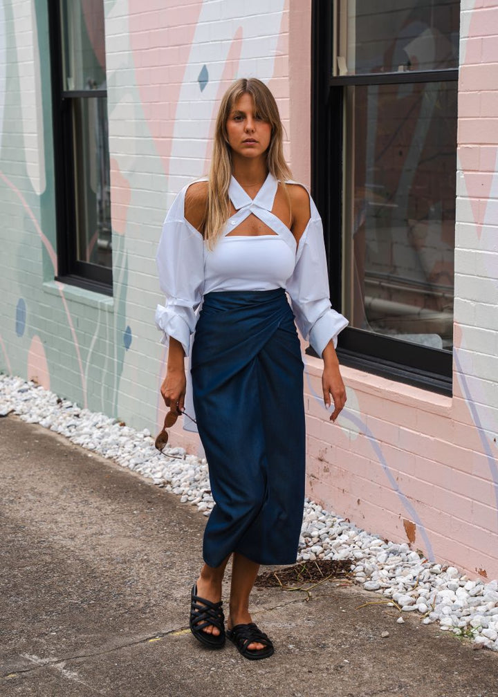 Shawl Sleeve Collar Shirt - White