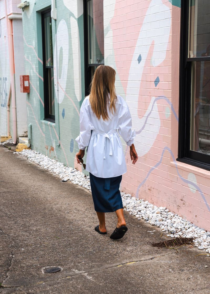 Shawl Sleeve Collar Shirt - White