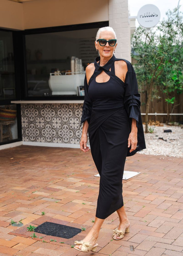 Shawl Sleeve Collar Shirt - Black