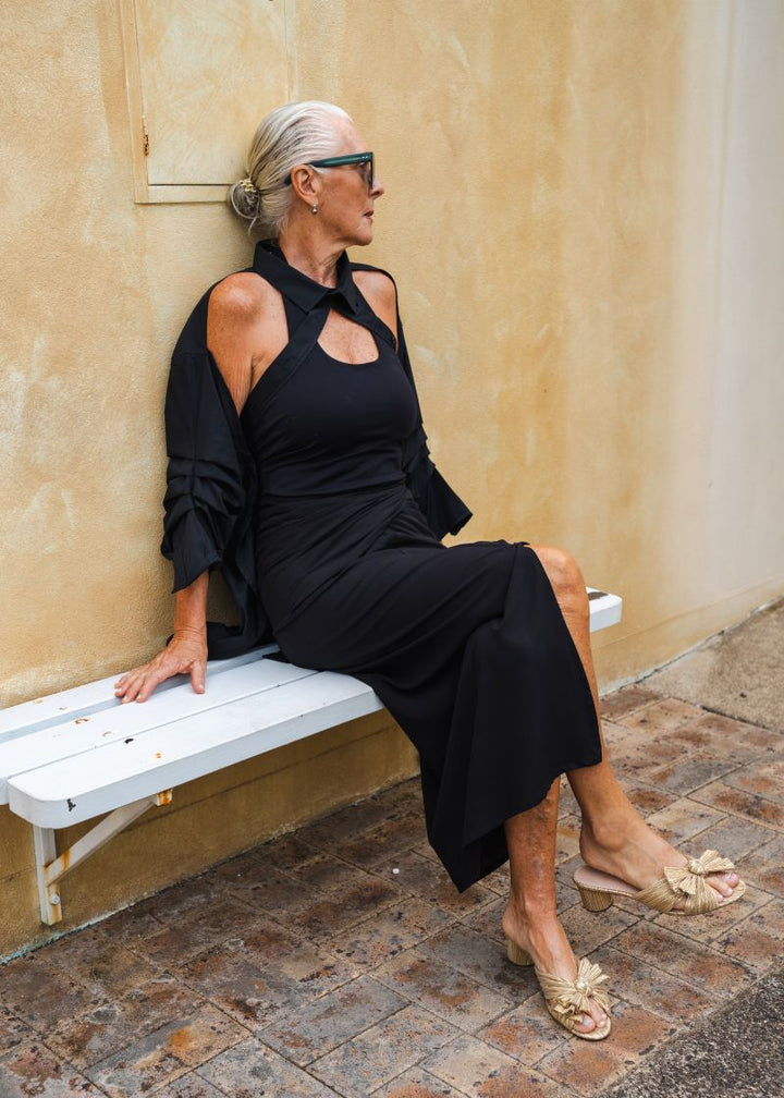 Shawl Sleeve Collar Shirt - Black