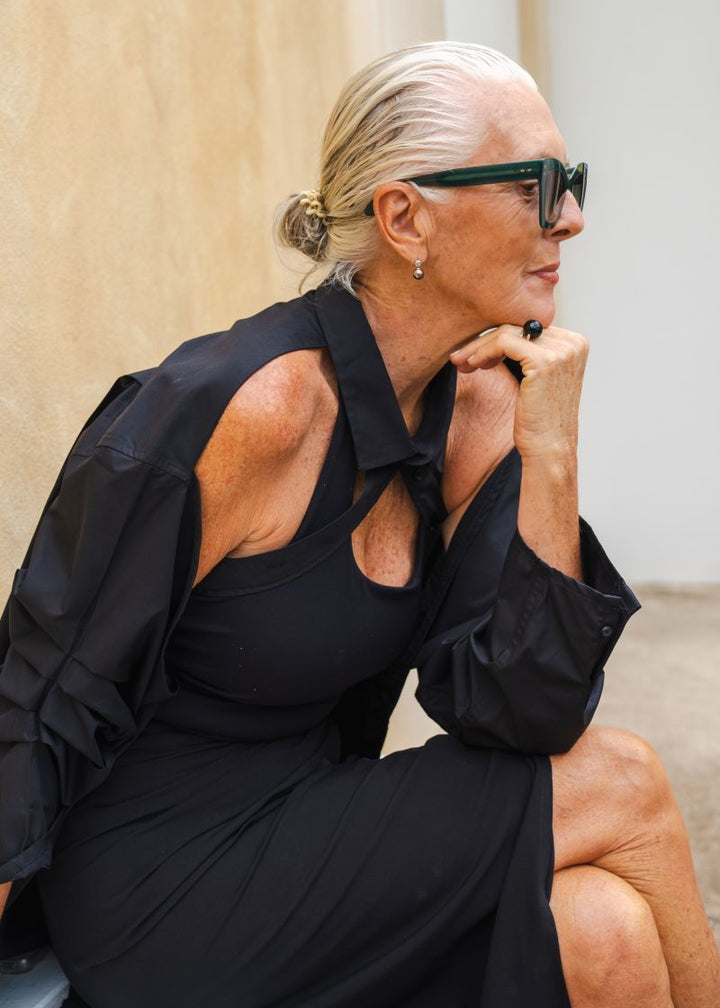 Shawl Sleeve Collar Shirt - Black