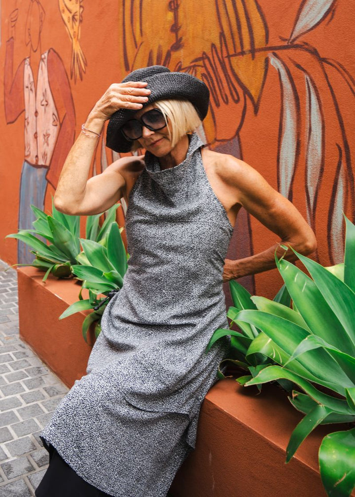 The Lilli Shirt Dress: White/Black Leaf Print - Silk / Viscose