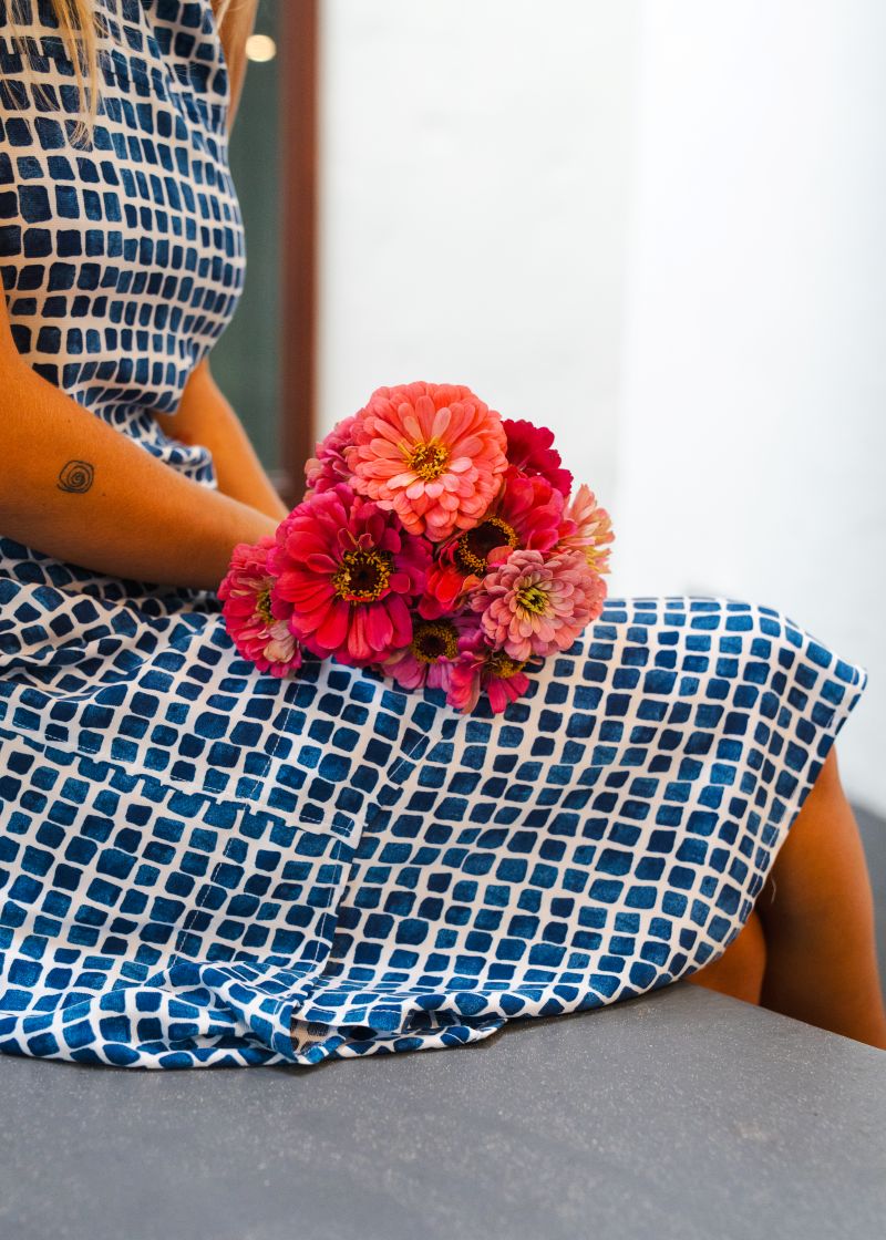 The Sunni Shirt Dress: Blue / White Squares - Silk / Viscose