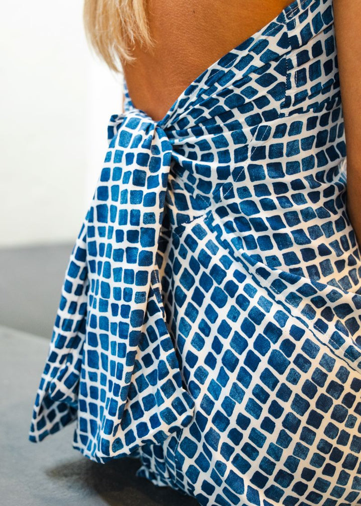 The Sunni Shirt Dress: Blue / White Squares - Silk / Viscose