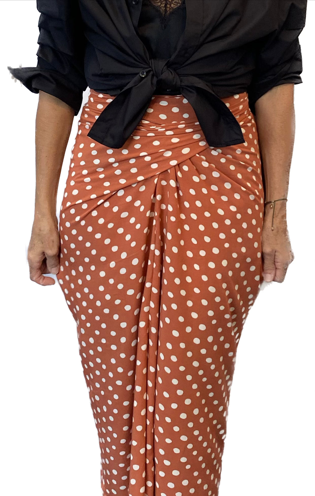 Japanese Wrap Skirt - Rich Coral with Cream Spots. Silk/Viscose