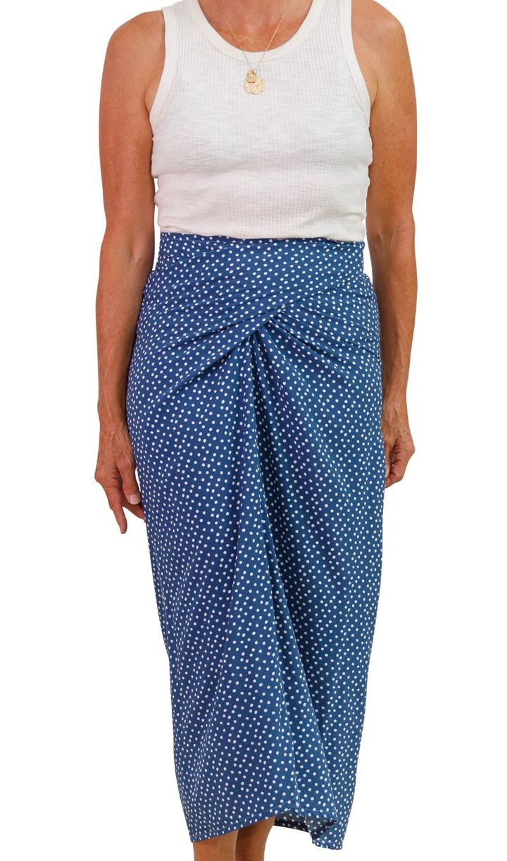 Japanese Wrap Skirt - Denim Blue with White Spots